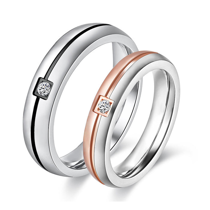 Wholesale Accessories Trendy Fashion Pair Ring Color blocked Diamond inlaid Titanium Steel Ring Stainless Steel Ring