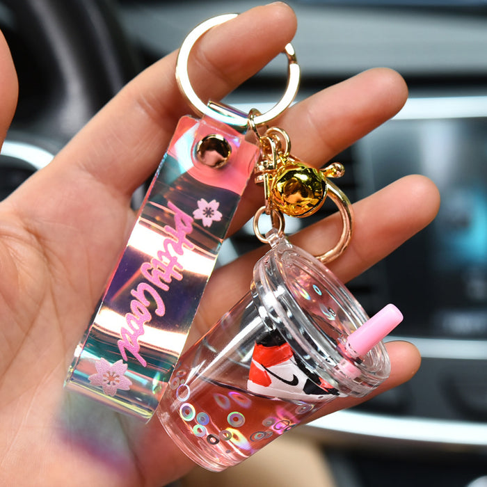 Wholesale Acrylic Quicksand Milk Tea Cup Keychain