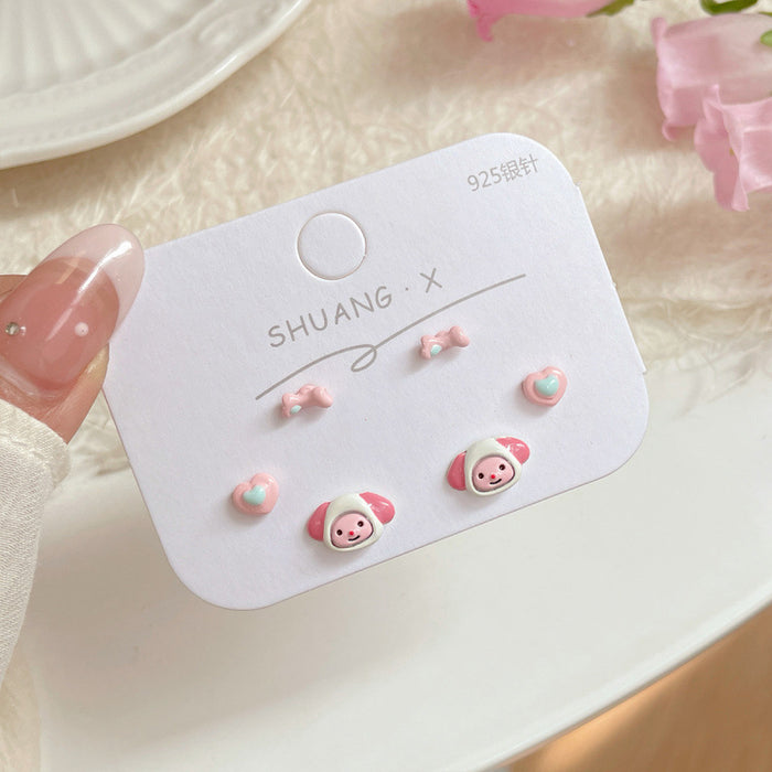 Wholesale  Cartoon Cute Earrings Three-piece Set Women's Silver Needle Children's  Beaver Earrings