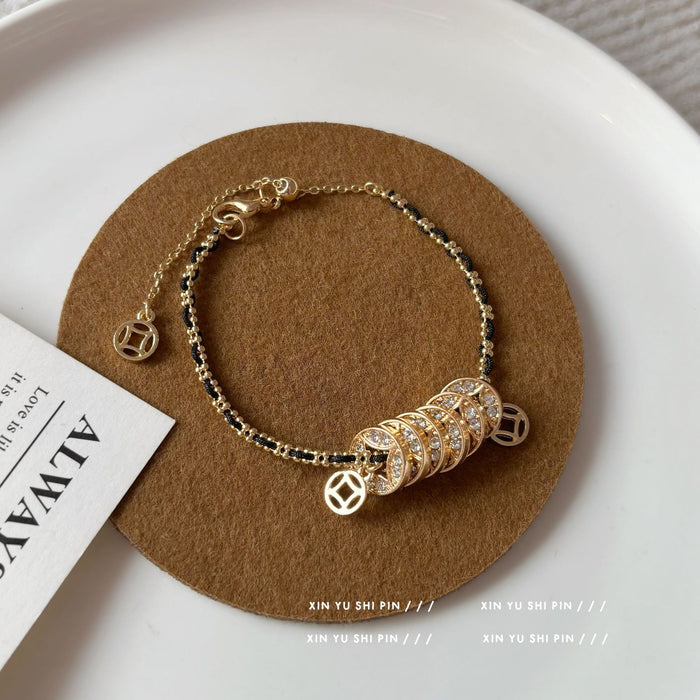 Wholesale Black gold woven design sparkling diamond bracelet, fashionable and high-end, exquisite bracelet decoration