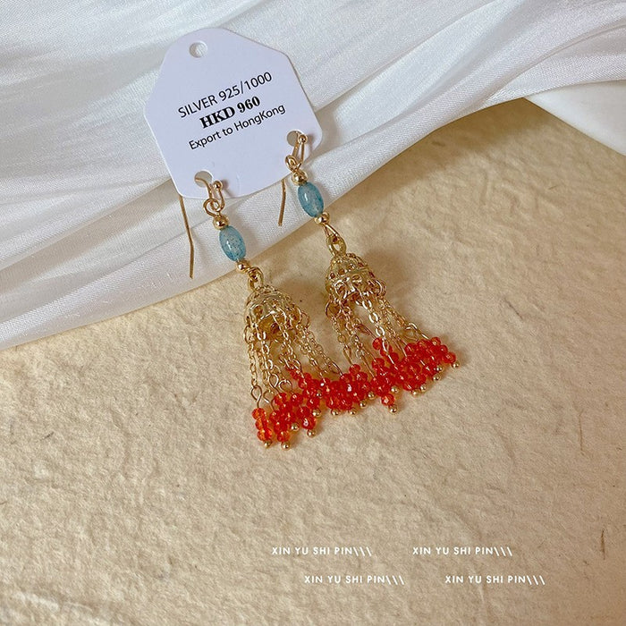 Wholesale Vintage beaded tassel earrings, niche, atmospheric, fashionable, exaggerated earrings, long earrings for women
