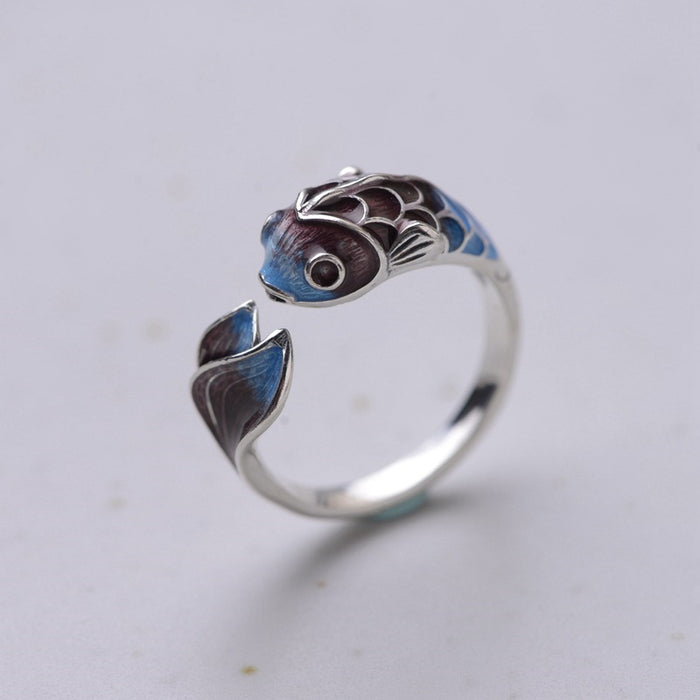 Wholesale  Koi Enamel Ring Simple Temperament Gradient Lotus Adjustable Ring