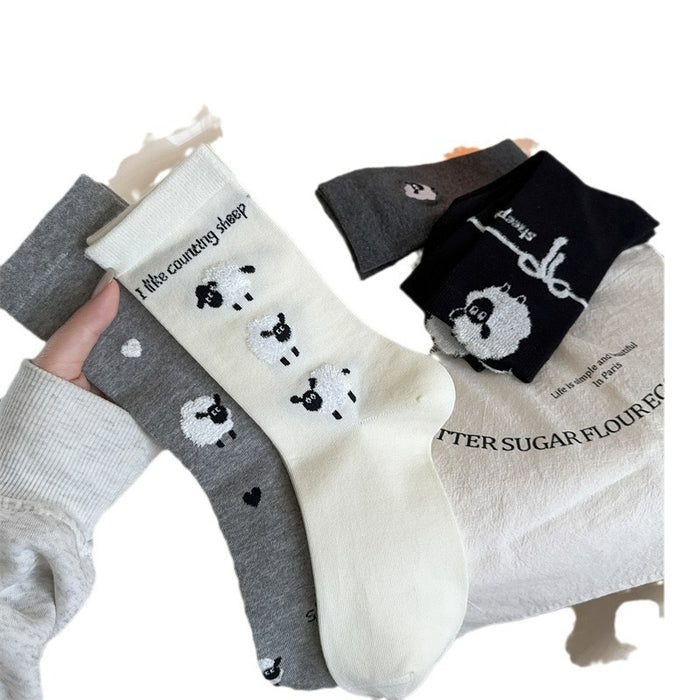 Wholesale Illustration trend cute pile socks cotton socks new product cartoon flocking mid tube socks