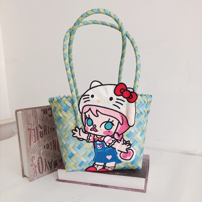 Wholesale Cartoon Woven Bag Large Capacity Work Bag Hand Woven Vegetable Basket Handbag