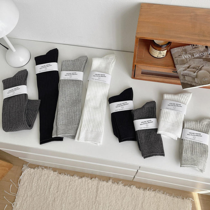 Wholesale Socks Four Seasons Vertical Stripe Solid Color Middle Tube Stacked Socks