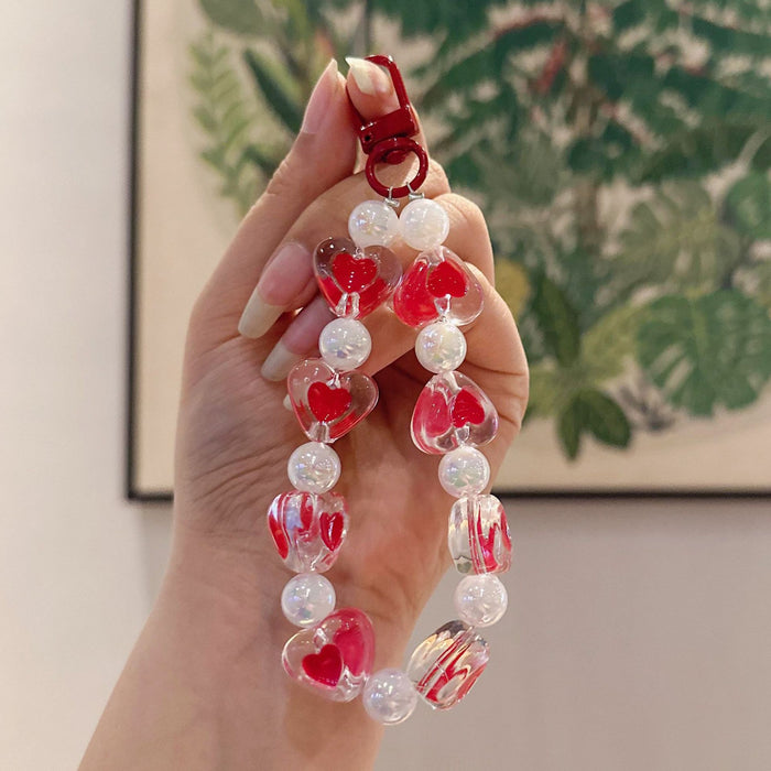 Wholesale Handmade bead bracelet keychain pendant acrylic heart car keychain pendant accessories