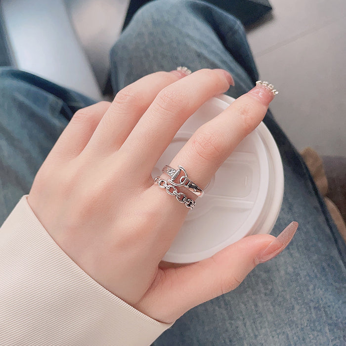 Wholesale Sterling Silver Wide Irregular Double layered Open Ring Personalized Ring