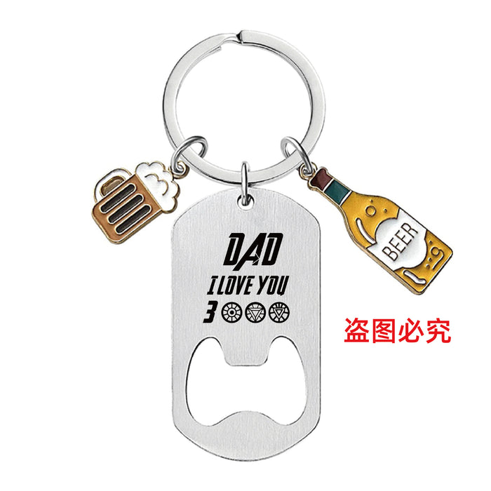 Wholesale Bottle Opener Wine Glass Father's Day Stainless Steel Keychain JDC-KC-GangGu051