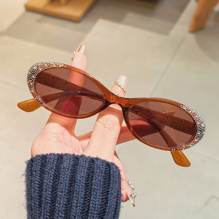 Wholesale Sunglasses for sun shading, travel, fashion, luxury, diamond studded oval frame, purple sunglasses