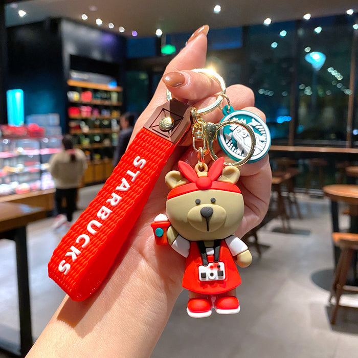 Wholesale Milk tea bear keychain pendant cute bear doll exquisite car key chain ornaments gift