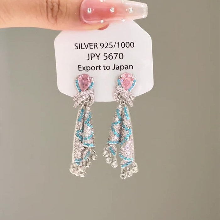 Wholesale  Color Silk Earrings Long Zircon Tassel Earrings