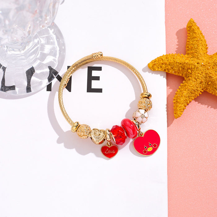 Wholesale Cute Cartoon Heart Stainless Steel Open Bangle for Men and Women