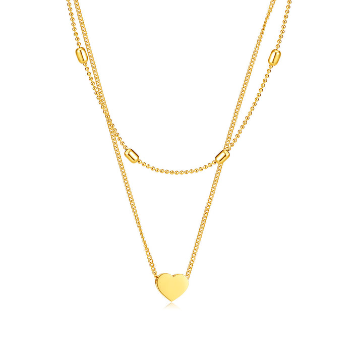 Wholesale Stainless steel temperament, layered, heart-shaped, high-end feeling, double-layer titanium steel lock chain