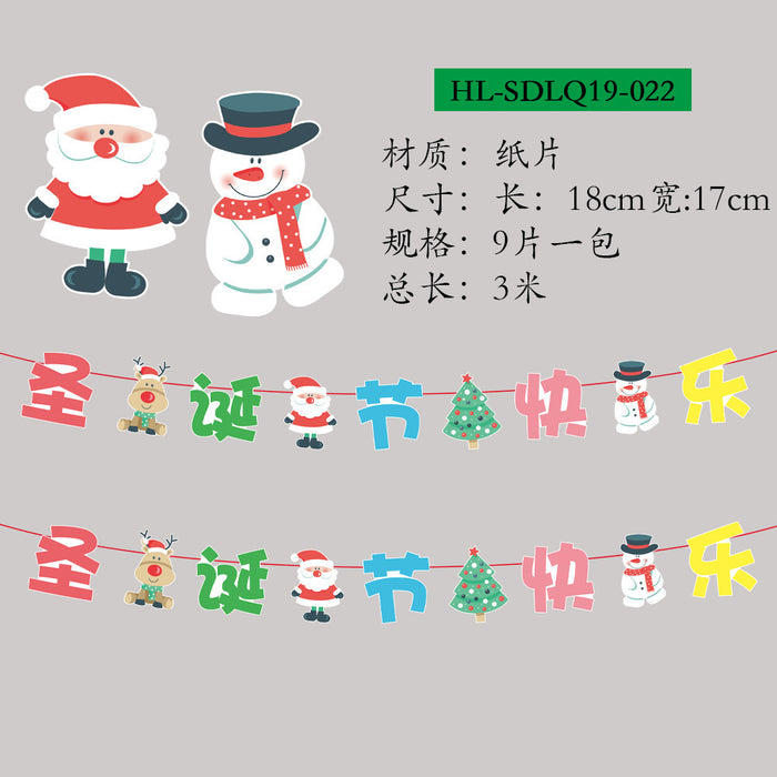 Wholesale Christmas Decorations Christmas Pull Flag Hanging Flag Holiday Banner Party Decoration Paper Cartoon Christmas Pull Flower String Flag