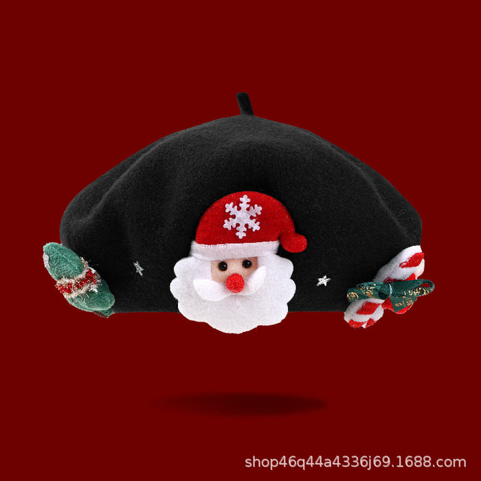 Wholesale Autumn and Winter Christmas Family Beret Sweet Kidsren' s Painter Hat Cute Versatile Warm Wool Red Hat for Girls