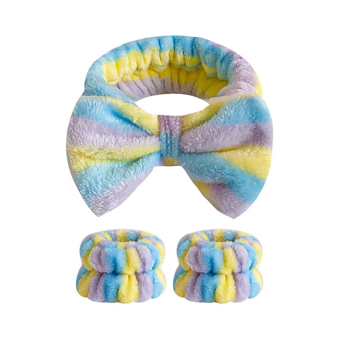 Wholesale Leopard Print Bow Striped Headband Wrist Strap Set Face Wash Mask Headband Flannel Hair Accessories