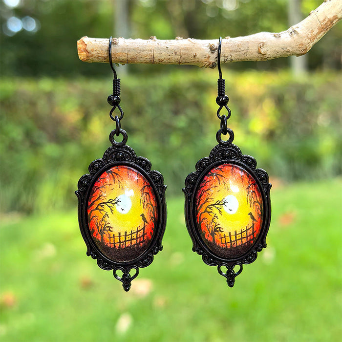 Wholesale  Black Crow Time Gemstone Pendant Earrings Gothic Dark Series Ear Jewelry