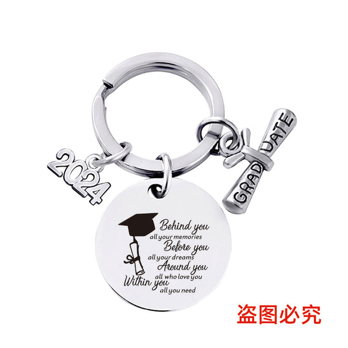 Wholesale Graduation Season Gift Round Stainless Steel Keychain JDC-KC-GangGu049