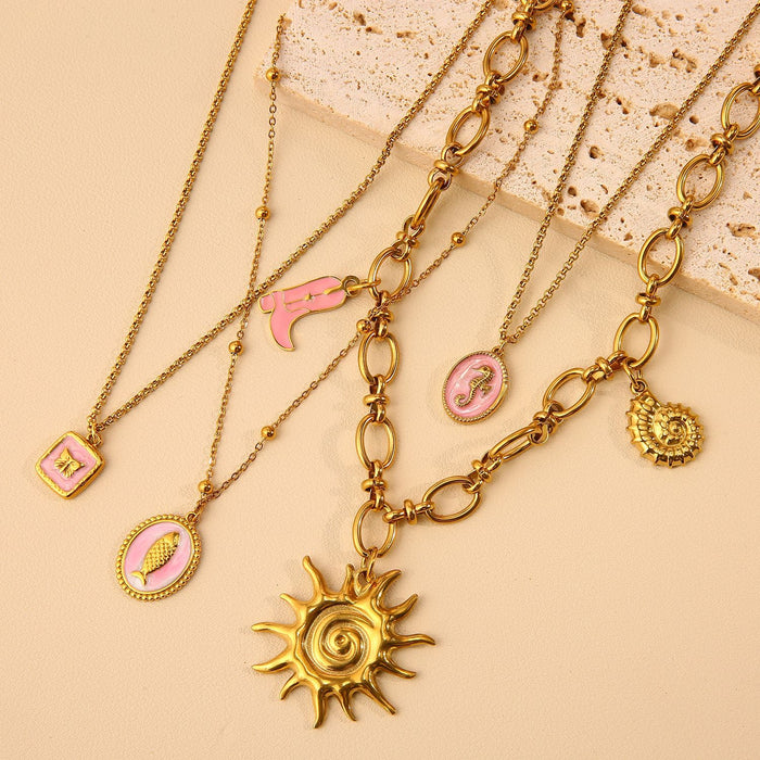 Wholesale Fashionable stainless steel ocean style necklace paired with pendant color preservation electroplating