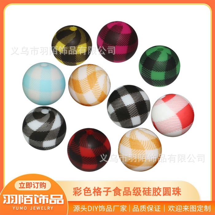 Wholesale 20pcs15mm Colorful Plaid Printed Beads JDC-BDS-HongZhou008