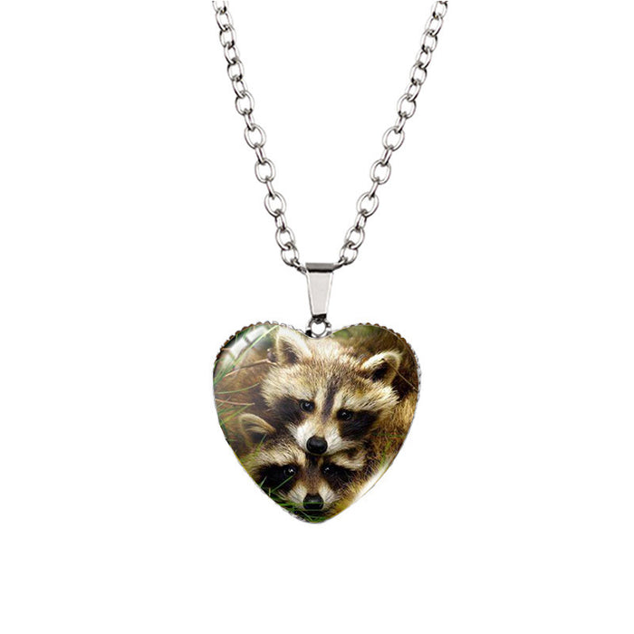 Wholesale bear heart-shaped animal Time gem necklace European and American Cat Peach heart pendant necklace sweater chain