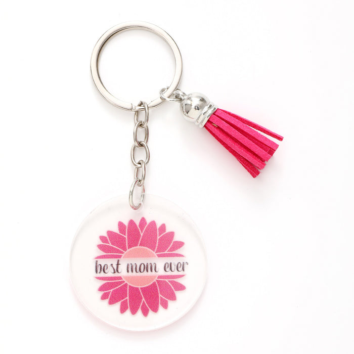 Wholesale Acrylic Leopard Print English Flower Red Tassel Keychain JDC-KC-YiTian020