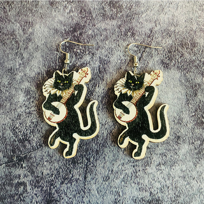 Wholesale  Earrings Horror Evil Ghost Black Cat Pumpkin Earrings Dark Wind Wooden Printed