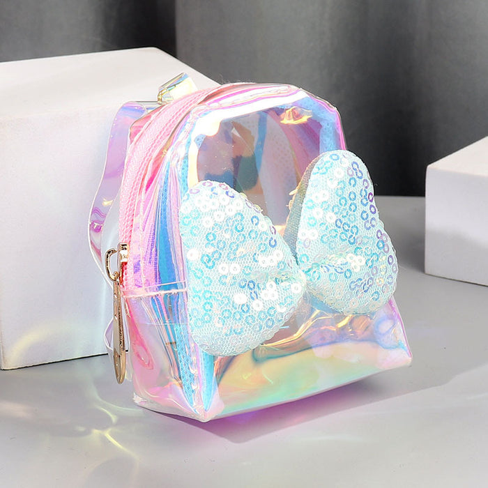 Wholesale Trendy Laser Bow PVC Transparent Pouch Creative Coin Purse Earphone Bag Keychain Everyday Fashion Accessory
