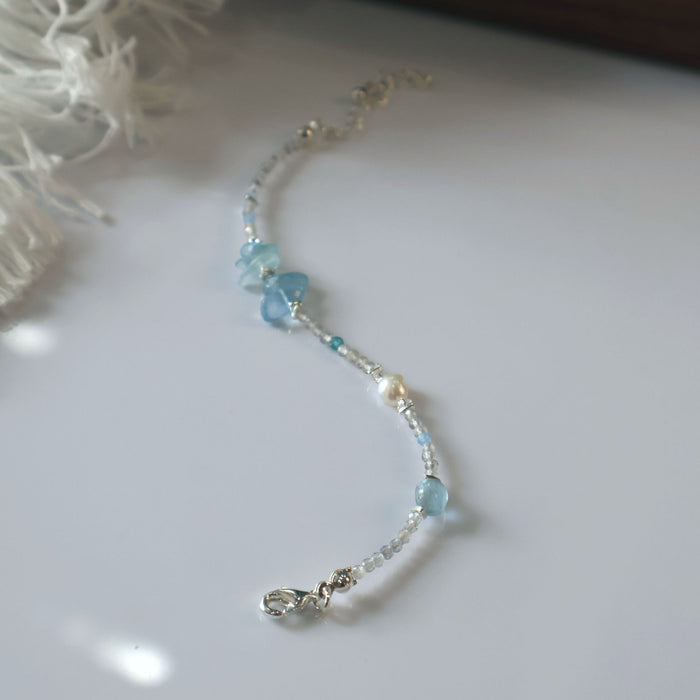 Wholesale Simple and high-end jewelry, natural sea blue treasure crushed lime, moonlight pearl bracelet
