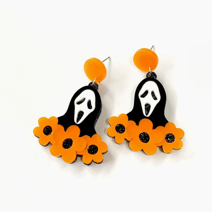 Wholesale  Halloween Asymmetrical Glitter Letter Horror Pumpkin Knife Ghost Skeleton Spider Acrylic Exaggerated Earrings JDC-ES-Qiany005