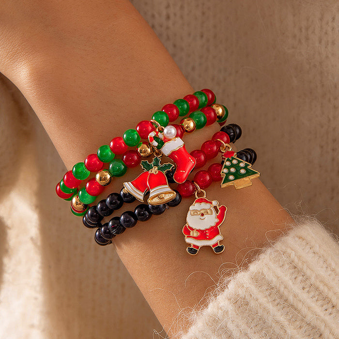 Wholesale Christmas Cute Bells Santa Reindeer Snowman Pendant Red Rope Bracelet Fashion Accessory Gift MOQ≥2