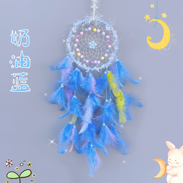 Wholesale Handwoven Dreamcatcher Hanging Decoration Cream Pink Floral Kids Room Home Decor MOQ≥2