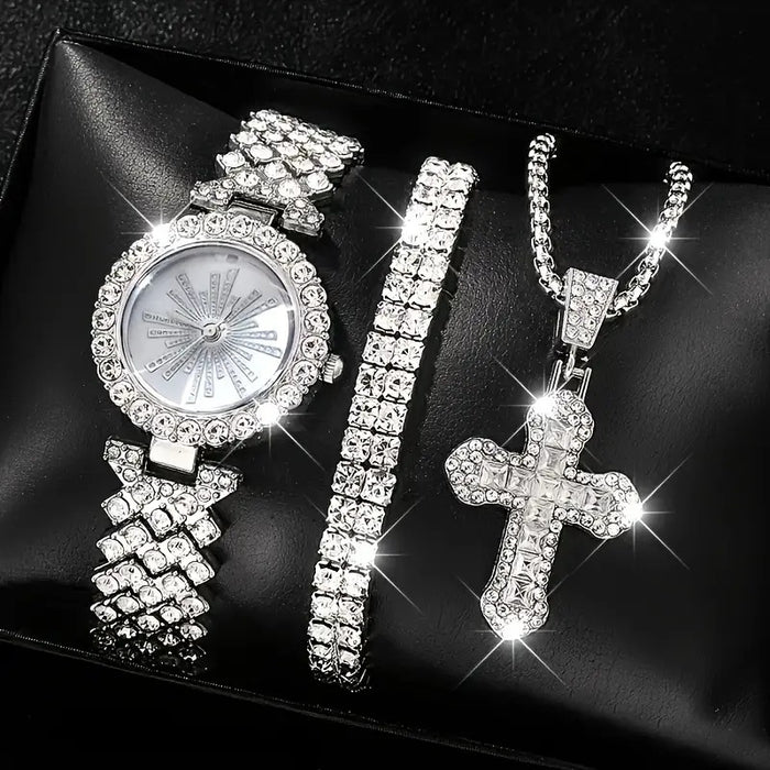 Wholesale Quartz Watch Full Diamond Bracelet Necklace