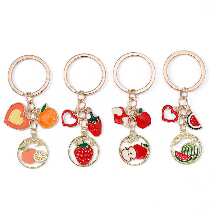 Wholesale Heart-shaped fruit metal keychain