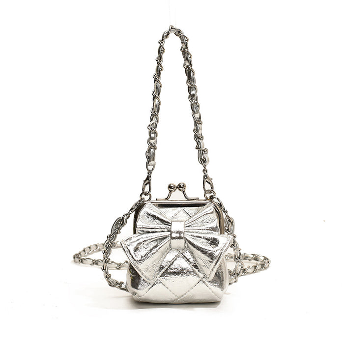 Wholesale Single shoulder bag fashion diamond grid solid color bow crossbody bag new chain