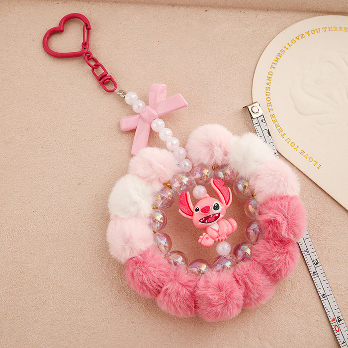 Wholesale Handmade pom-pom beaded phone strap keychain
