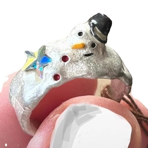 Wholesale Cute Snowman index finger ring niche design unique personality Christmas ring