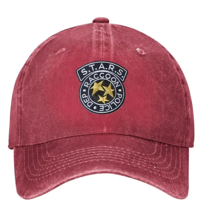 Wholesale Black Vintage Washed Baseball Cap With Retro S T A R S Police Badge Print Adjustable Peaked Cap For Summer