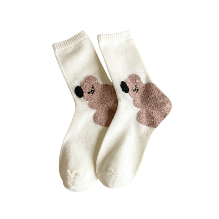 Wholesale Cute plush teddy bear socks, mid tube socks, trendy outerwear, versatile, pile up socks