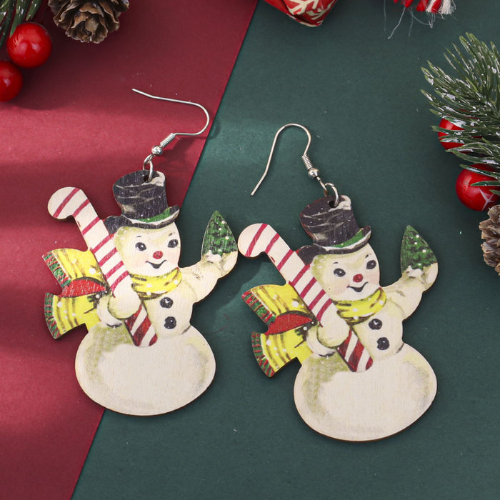 Wholesale Cartoon Christmas element printed wooden earrings for women Christmas tree earrings