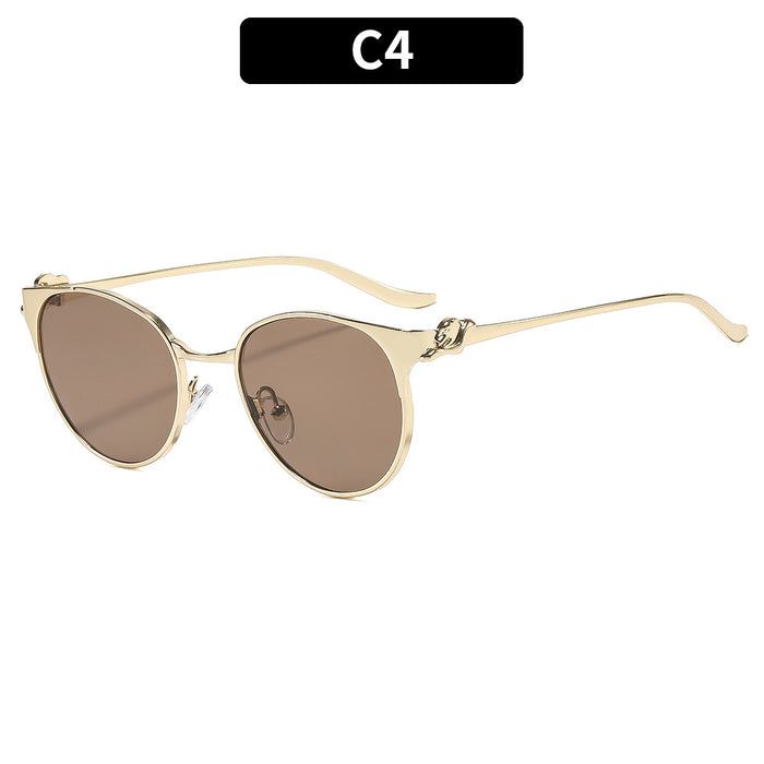 Wholesale Stylish Round Metal Frame Sunglasses for Women Gold Gray Lens UV400 Casual Driving Accessory