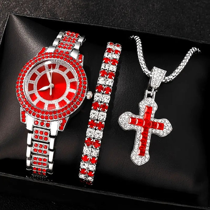 Wholesale Quartz Watch Full Diamond Bracelet Necklace