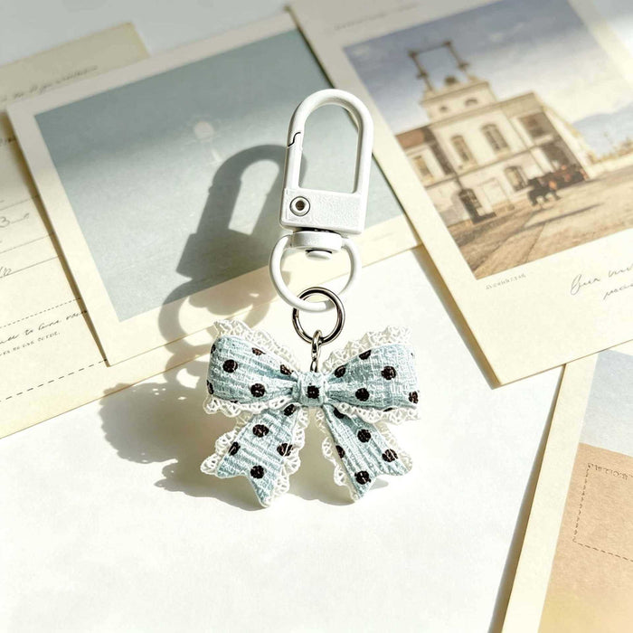 Wholesale Stylish Blue Polka Dot Butterfly Bow Keychain Bag Charm Fresh Style Girls Gift Boutique Resale