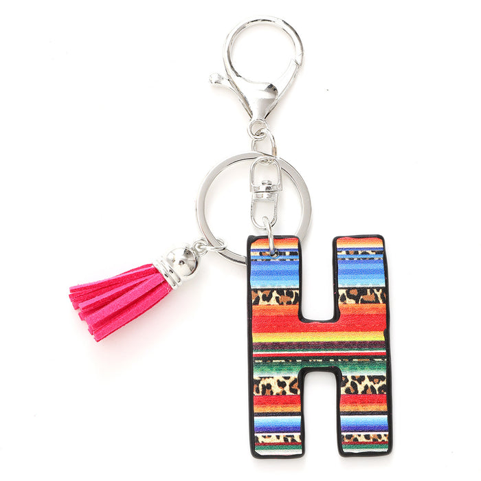 Wholesale Tassel Rainbow Letters Leopard Leather Keychain JDC-KC-YiTian016