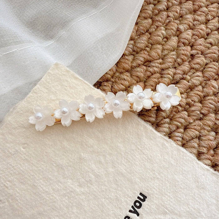 Wholesale Flower studded diamond side clip bangs clip straight clip pearl hairpin hair accessory