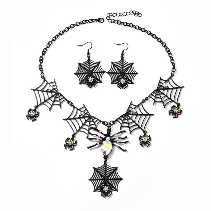 Wholesale Zinc Alloy Rhinestone  Web Skull Necklace And Earring Set Women  Party Jewelry