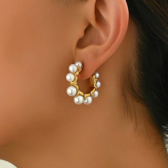 Wholesale Pearl Earrings C Type Earrings Stainless Steel Earrings
