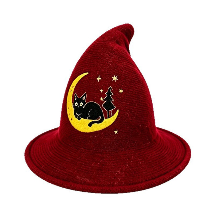Wholesale Trendy Children' s Witch Hat Knitted Cotton Large Brim Sun Protection Wine Red