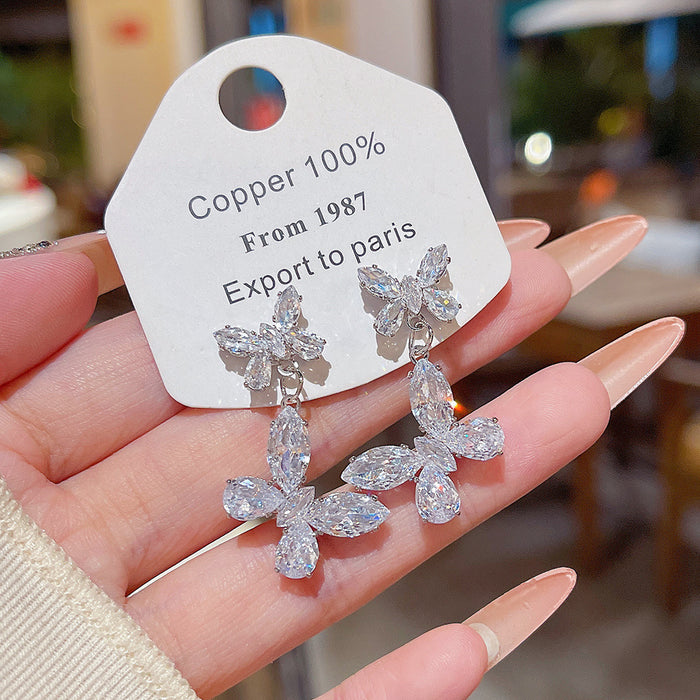 Wholesale Butterfly zircon earrings with elegant design and versatile temperament, exquisite and high-end earrings