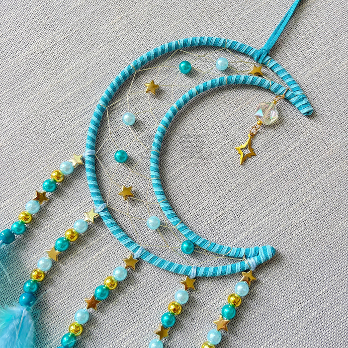 Wholesale Handmade Moon and Stars Dreamcatcher with Blue Feathers MOQ≥2
